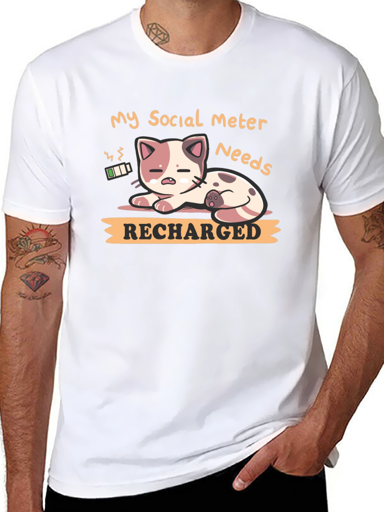 Social Meter Recharge Cat Graphic T-Shirt