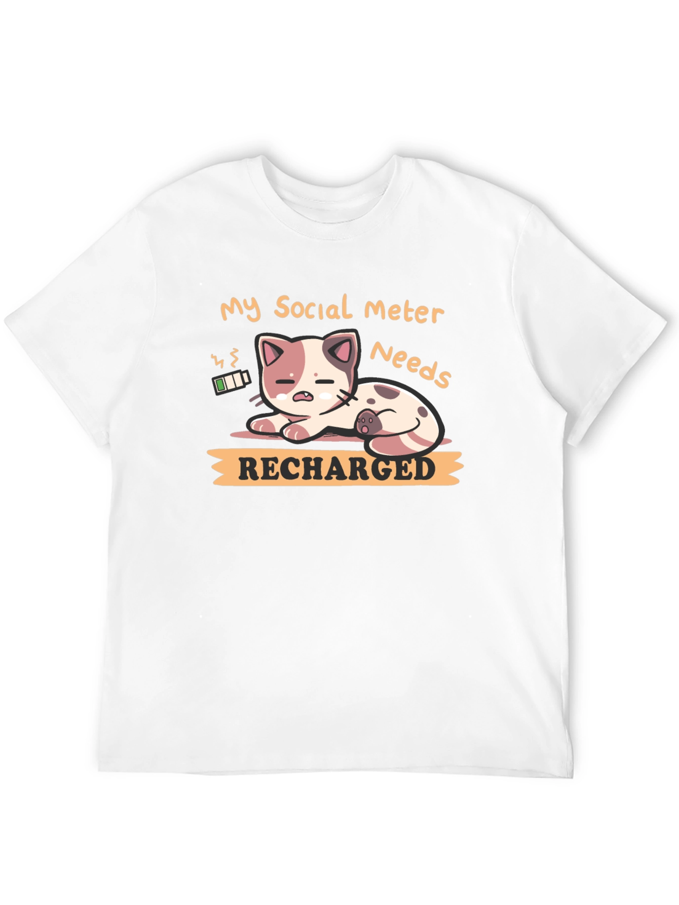 Social Meter Recharge Cat Graphic T-Shirt