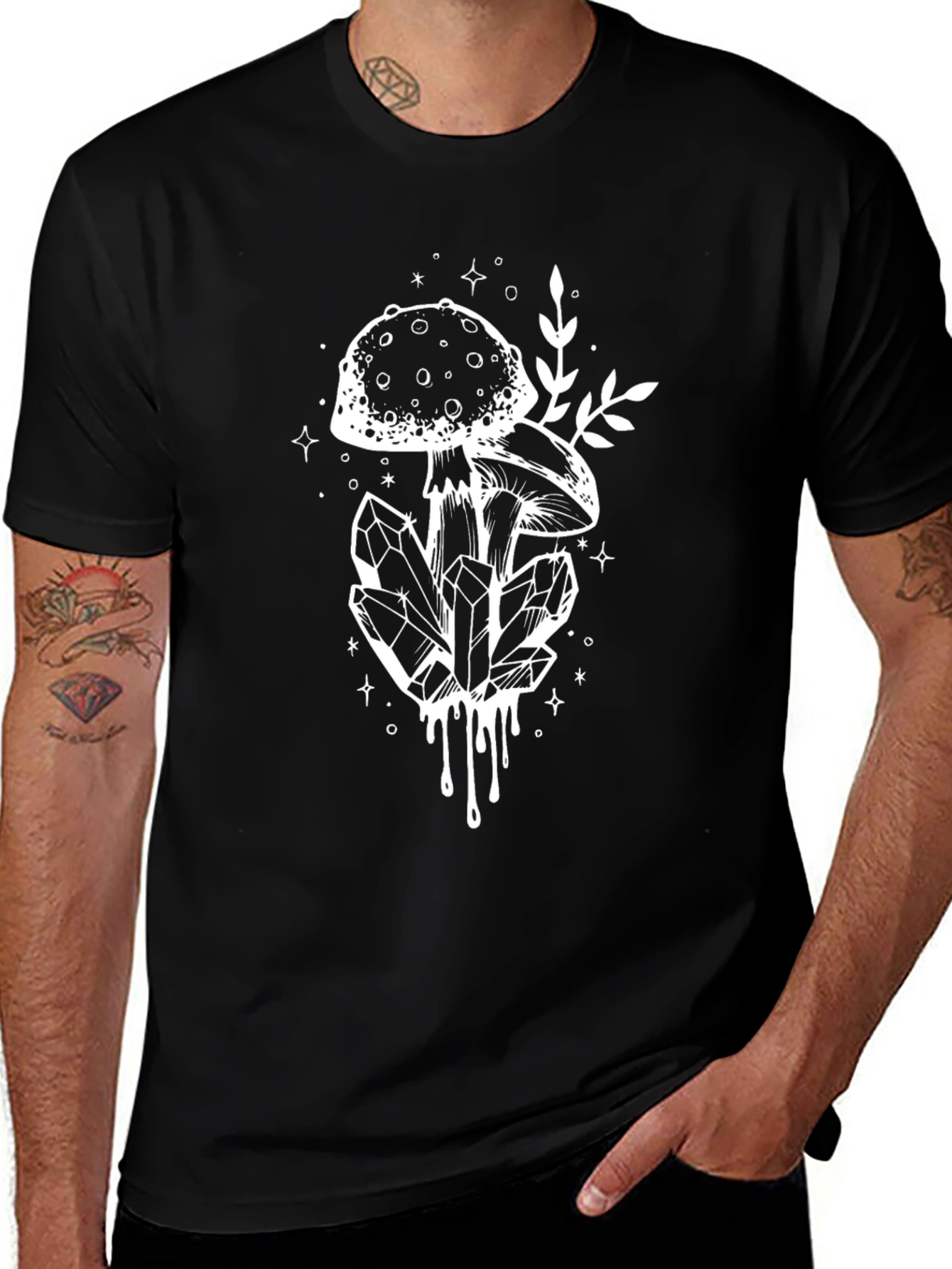 Mushroom Crystal Graphic Tee - Black Cotton Blend