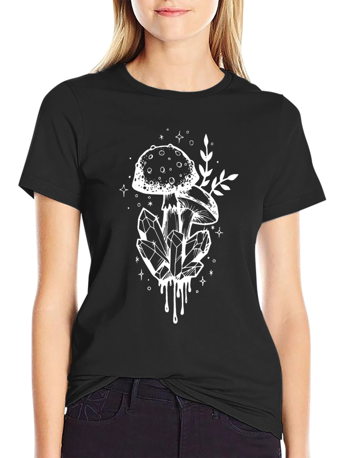 Mushroom Crystal Graphic Tee - Black Cotton Blend