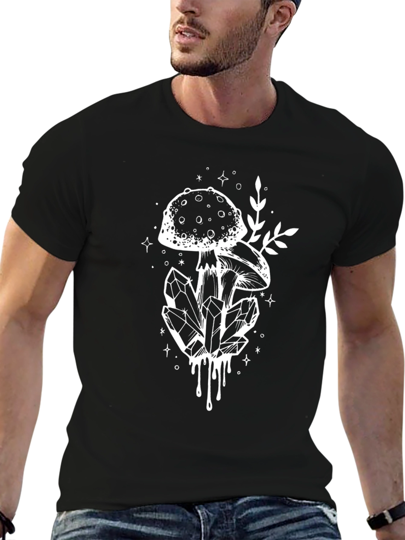 Mushroom Crystal Graphic Tee - Black Cotton Blend