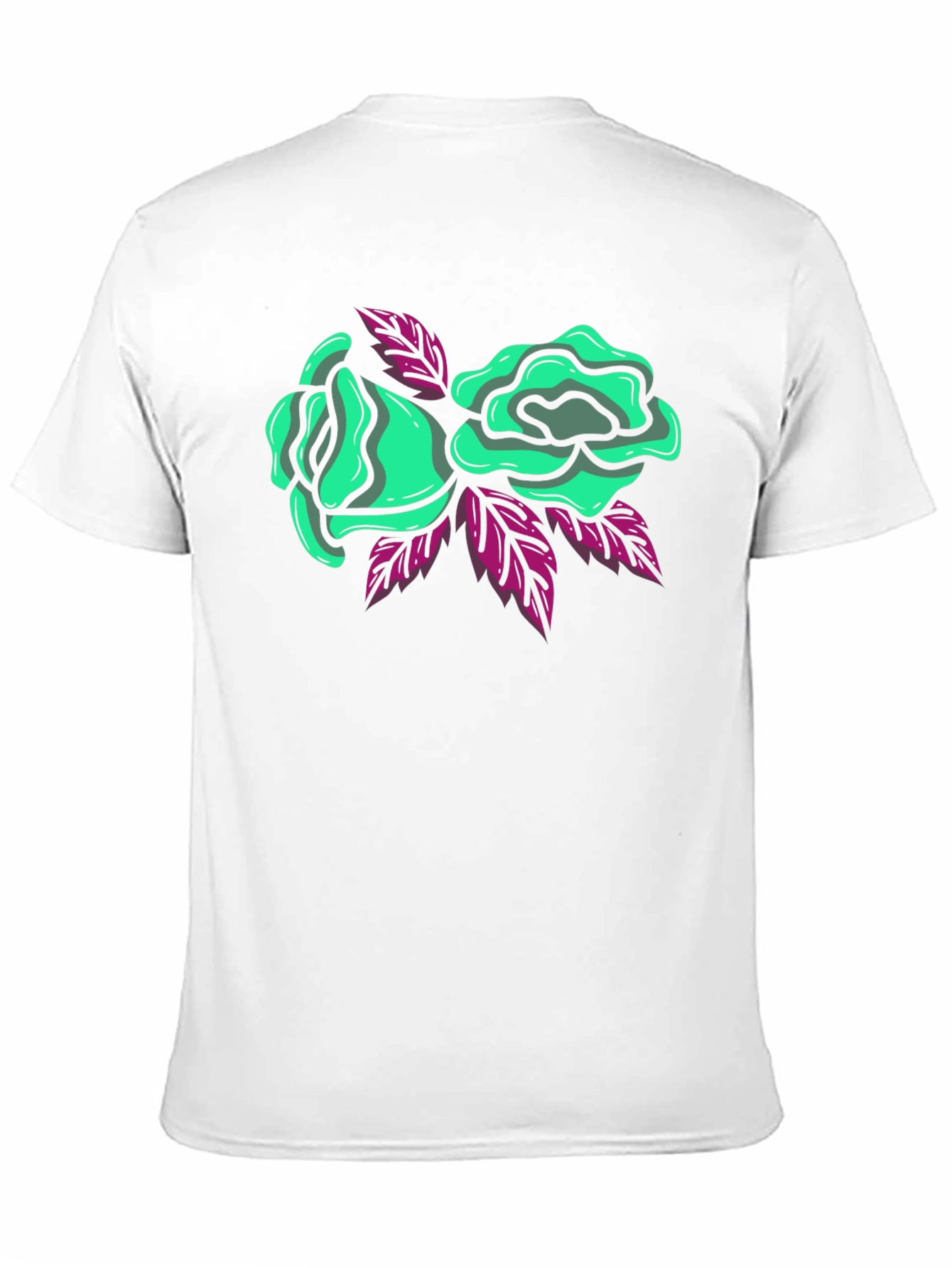 Black T-Shirt with Green Roses Graphic Print