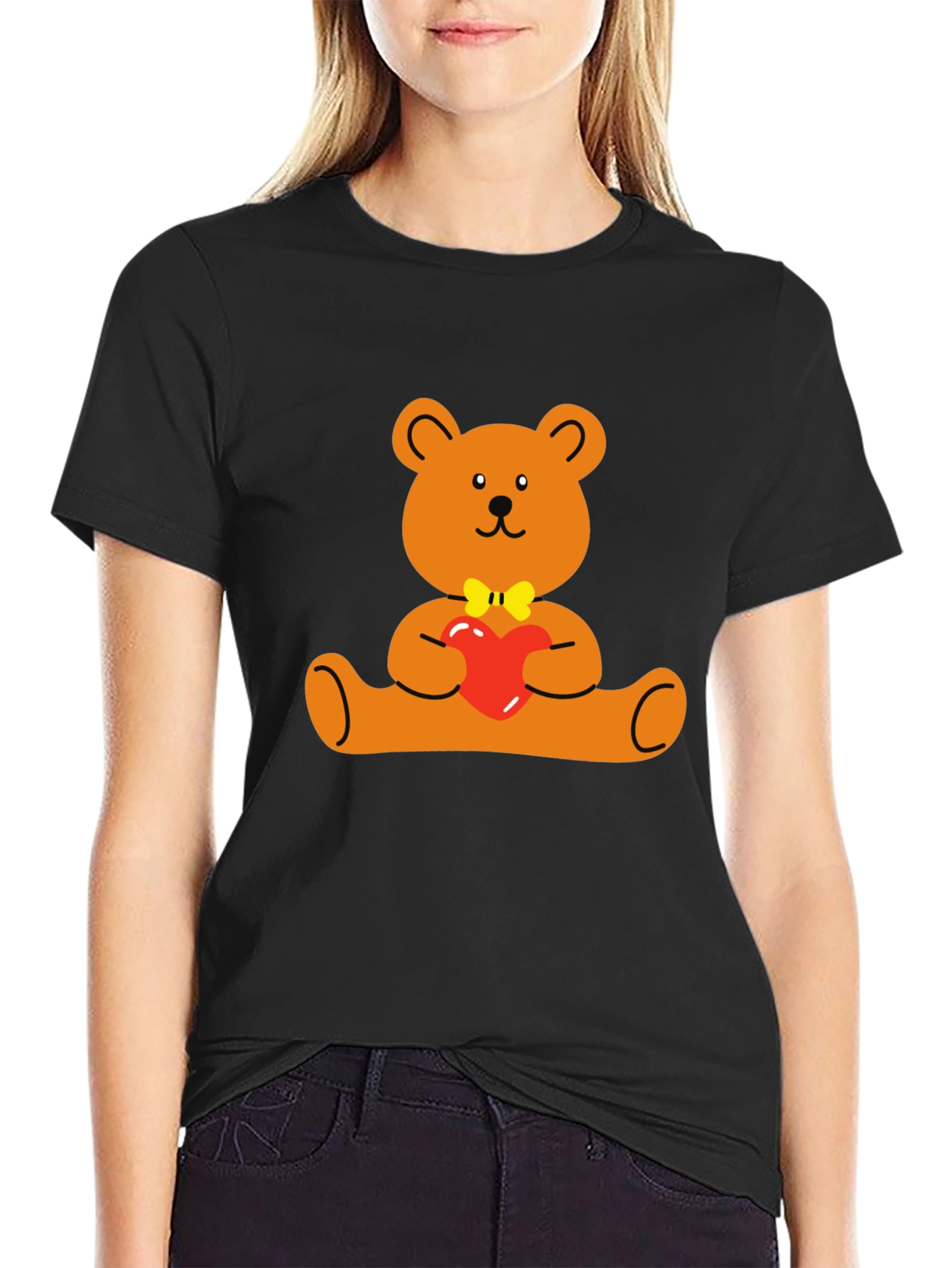 Cute Teddy Bear Holding Heart Graphic T-Shirt