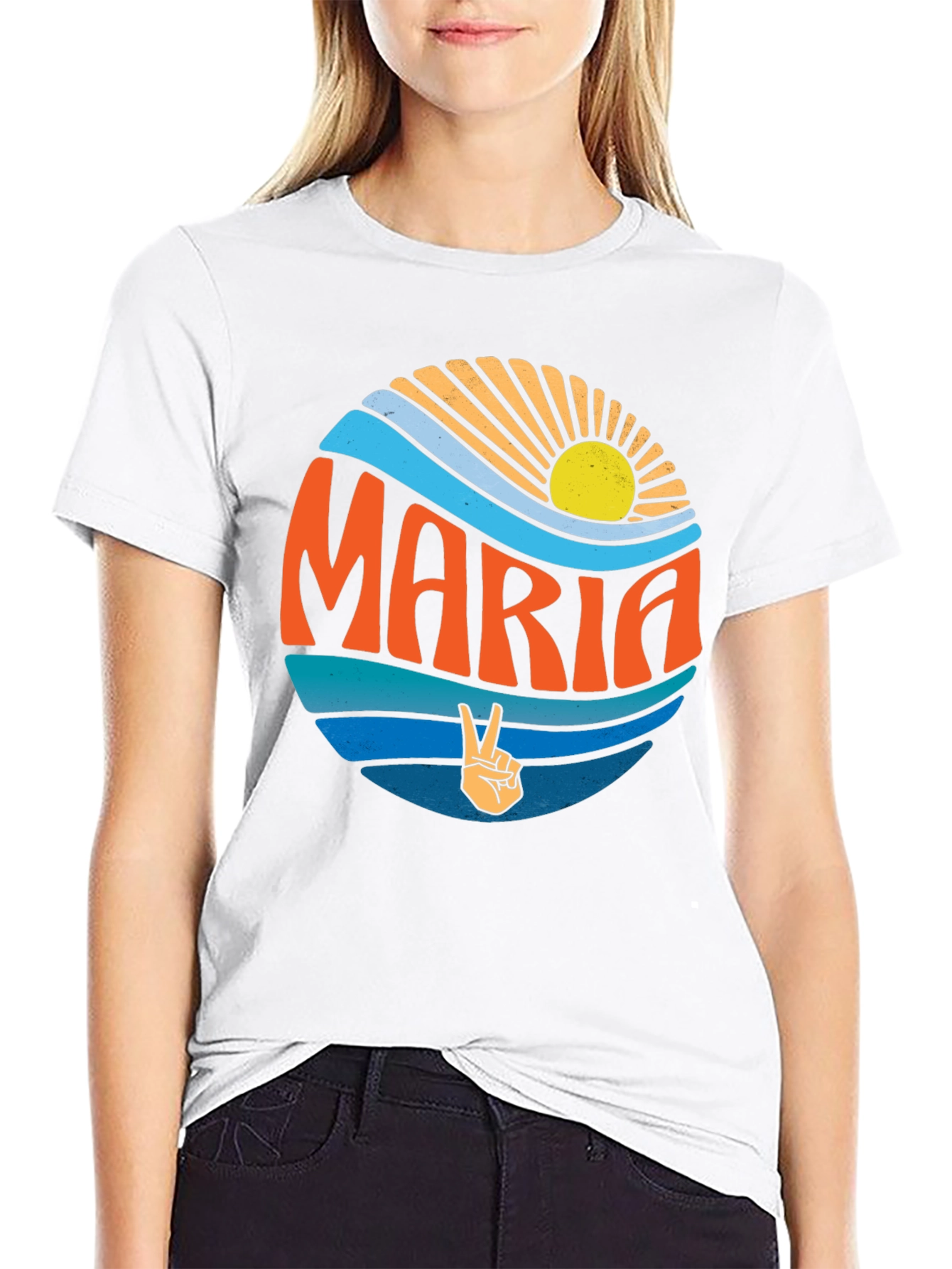 Maria Peace Sign Graphic T-Shirt - Retro Style