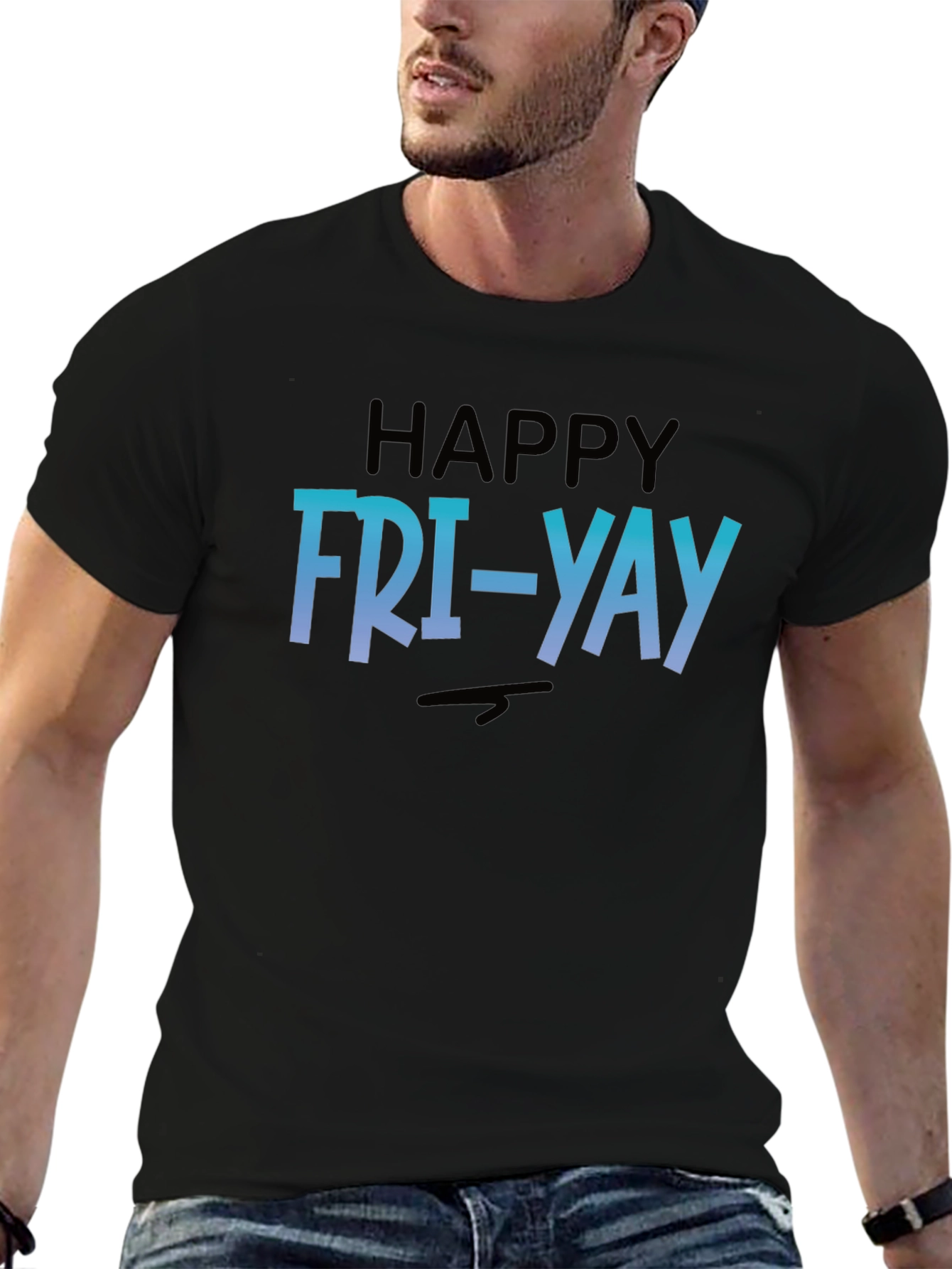 Happy Fri-Yay T-Shirt - Mens Black Crew Neck