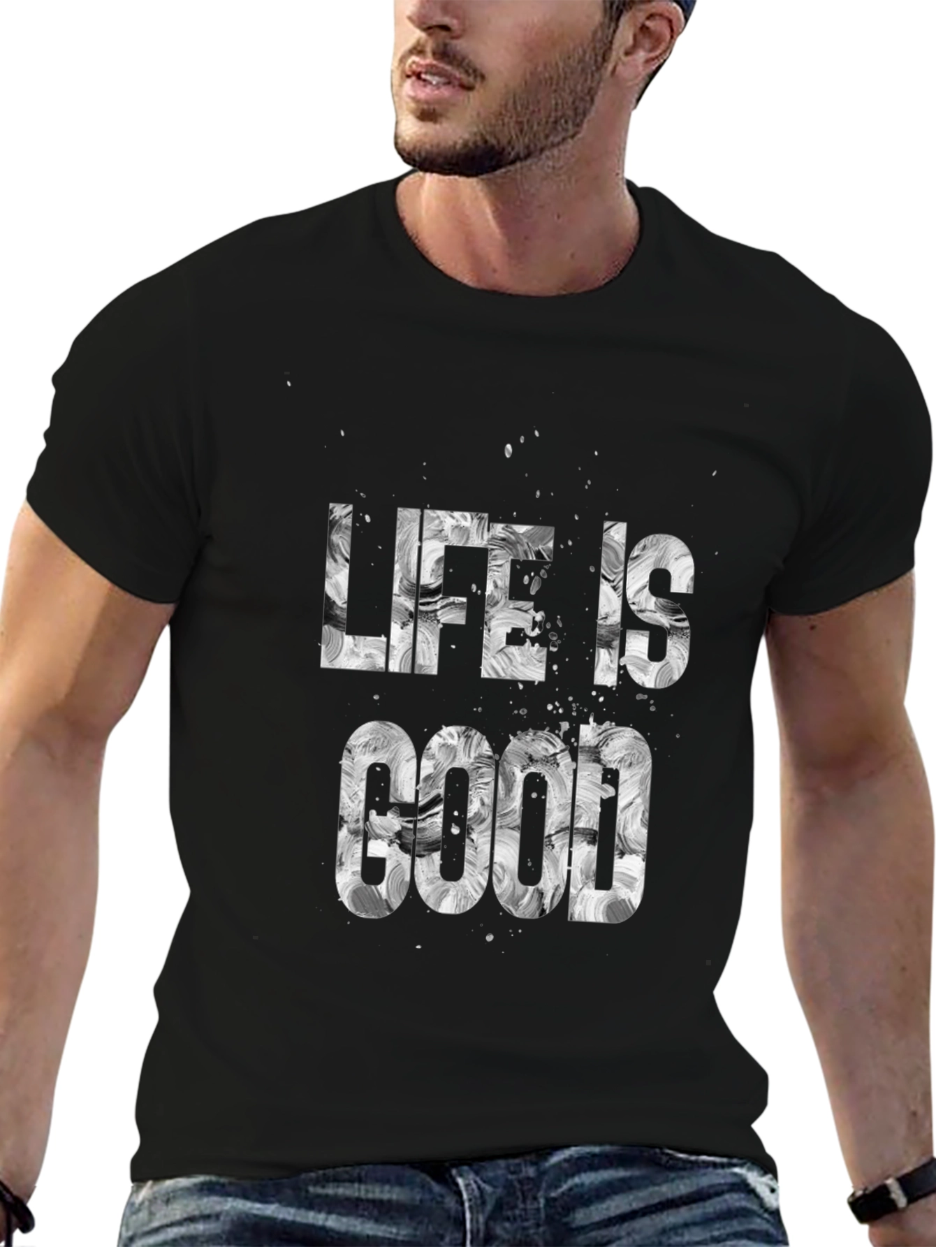 Life is Good Graphic Print Black T-Shirt
