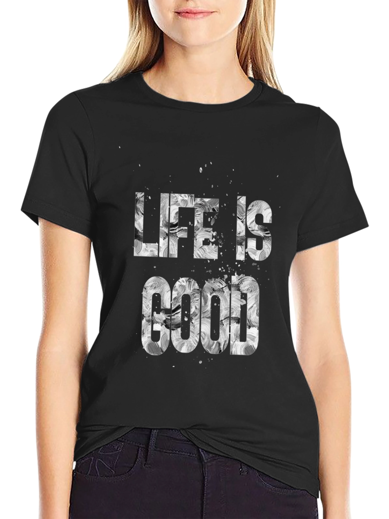 Life is Good Graphic Print Black T-Shirt