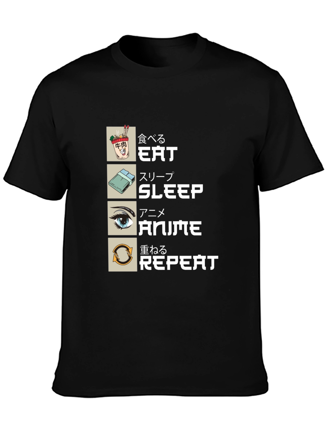 Eat Sleep Anime Repeat T-Shirt - Otaku Style