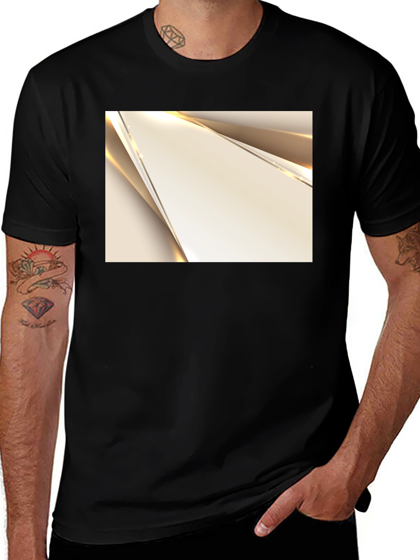Modern Geometric Graphic Print Black T-Shirt