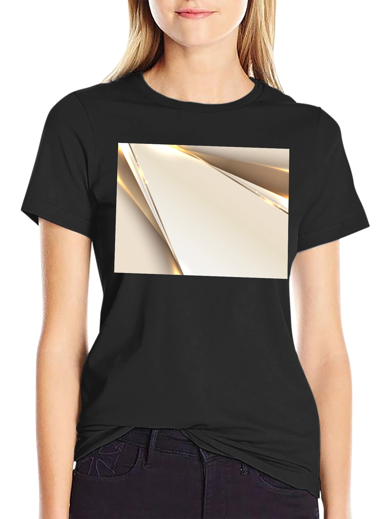 Modern Geometric Graphic Print Black T-Shirt