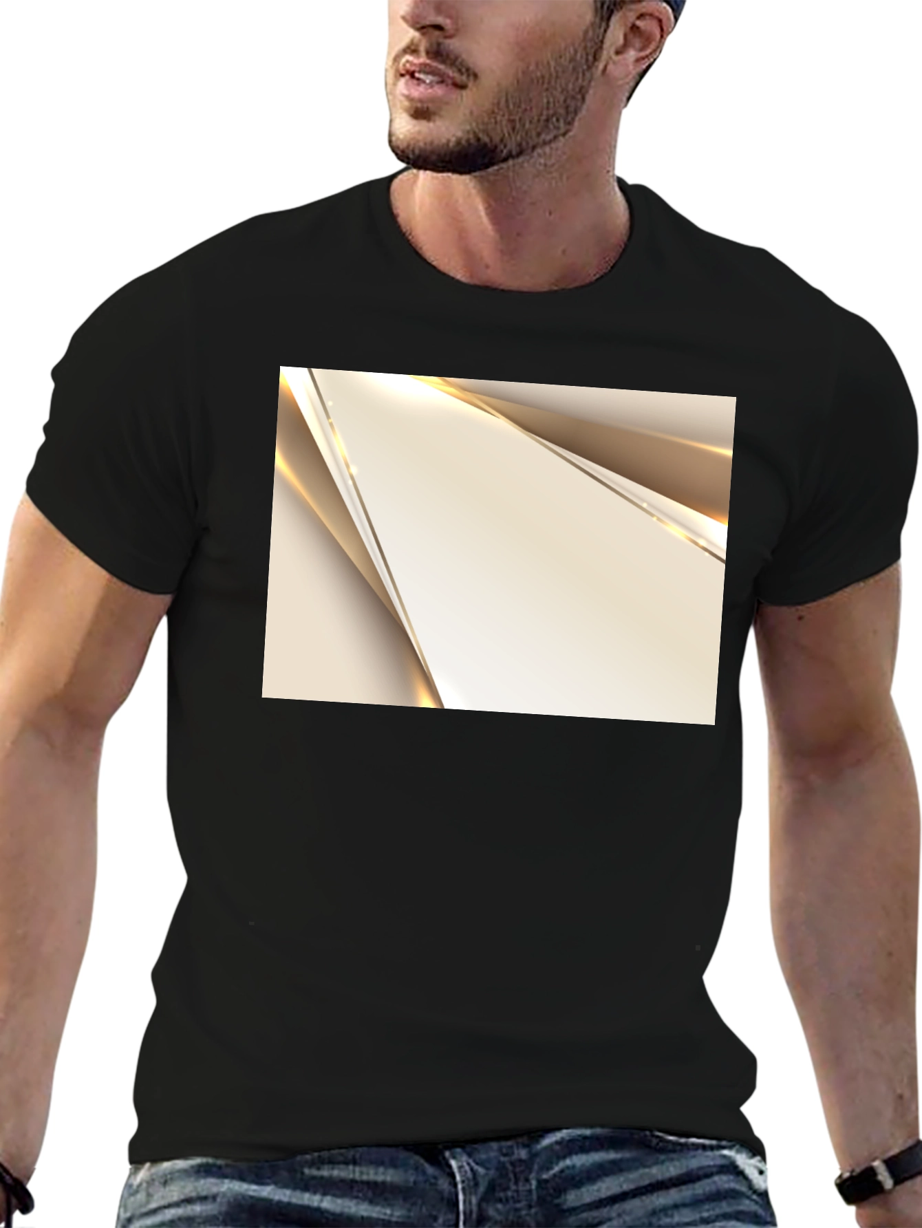 Modern Geometric Graphic Print Black T-Shirt