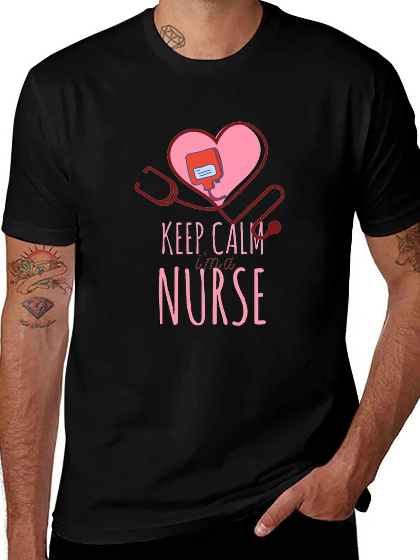 Keep Calm Nurse T-Shirt - Heart Stethoscope Design