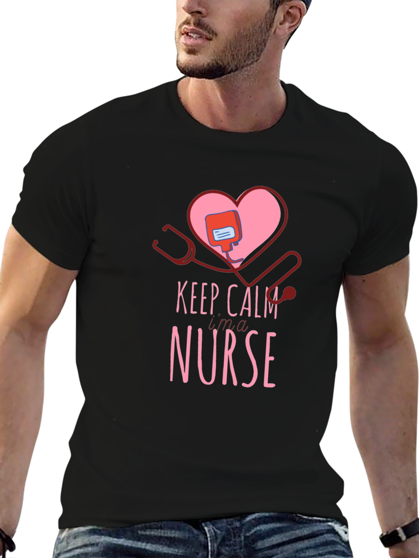 Keep Calm Nurse T-Shirt - Heart Stethoscope Design
