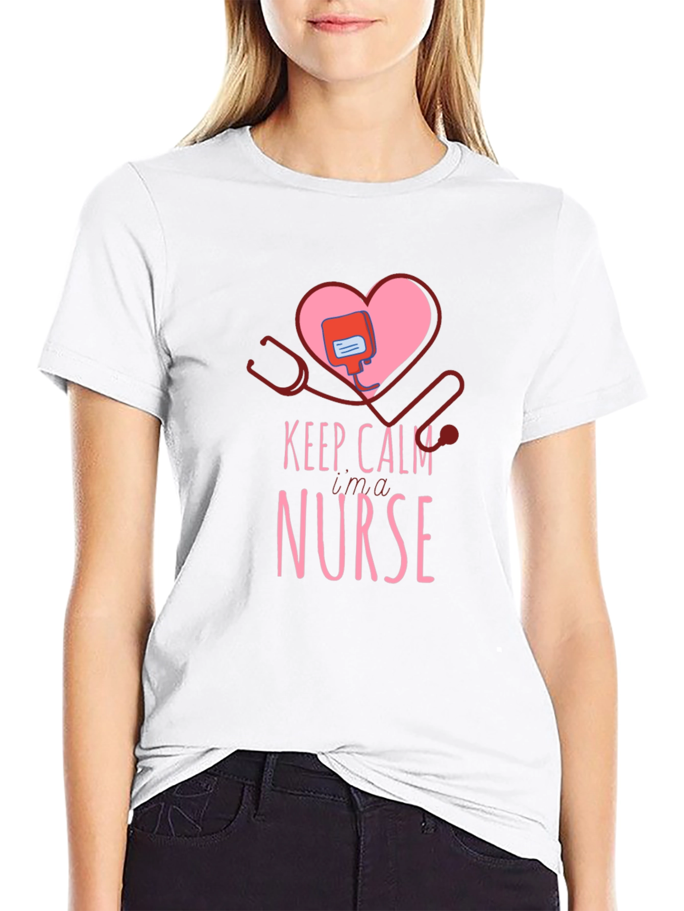 Keep Calm Nurse T-Shirt - Heart Stethoscope Design