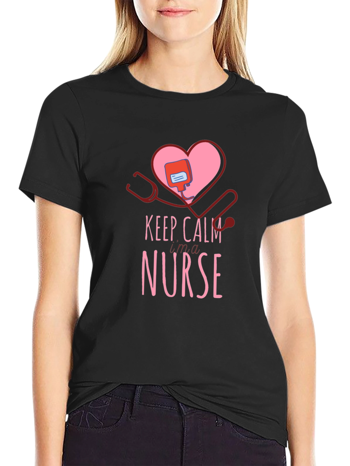 Keep Calm Nurse T-Shirt - Heart Stethoscope Design