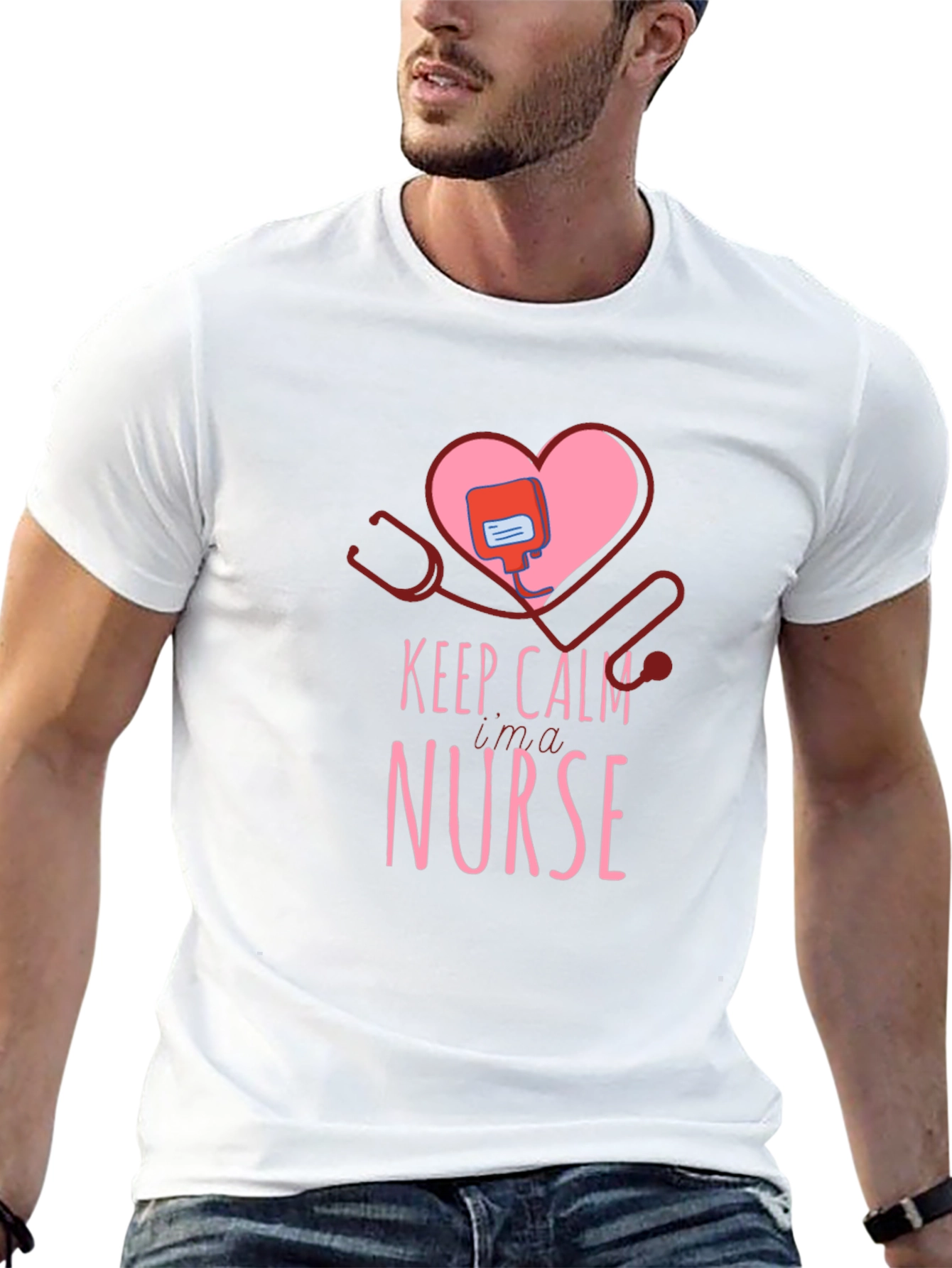 Keep Calm Nurse T-Shirt - Heart Stethoscope Design