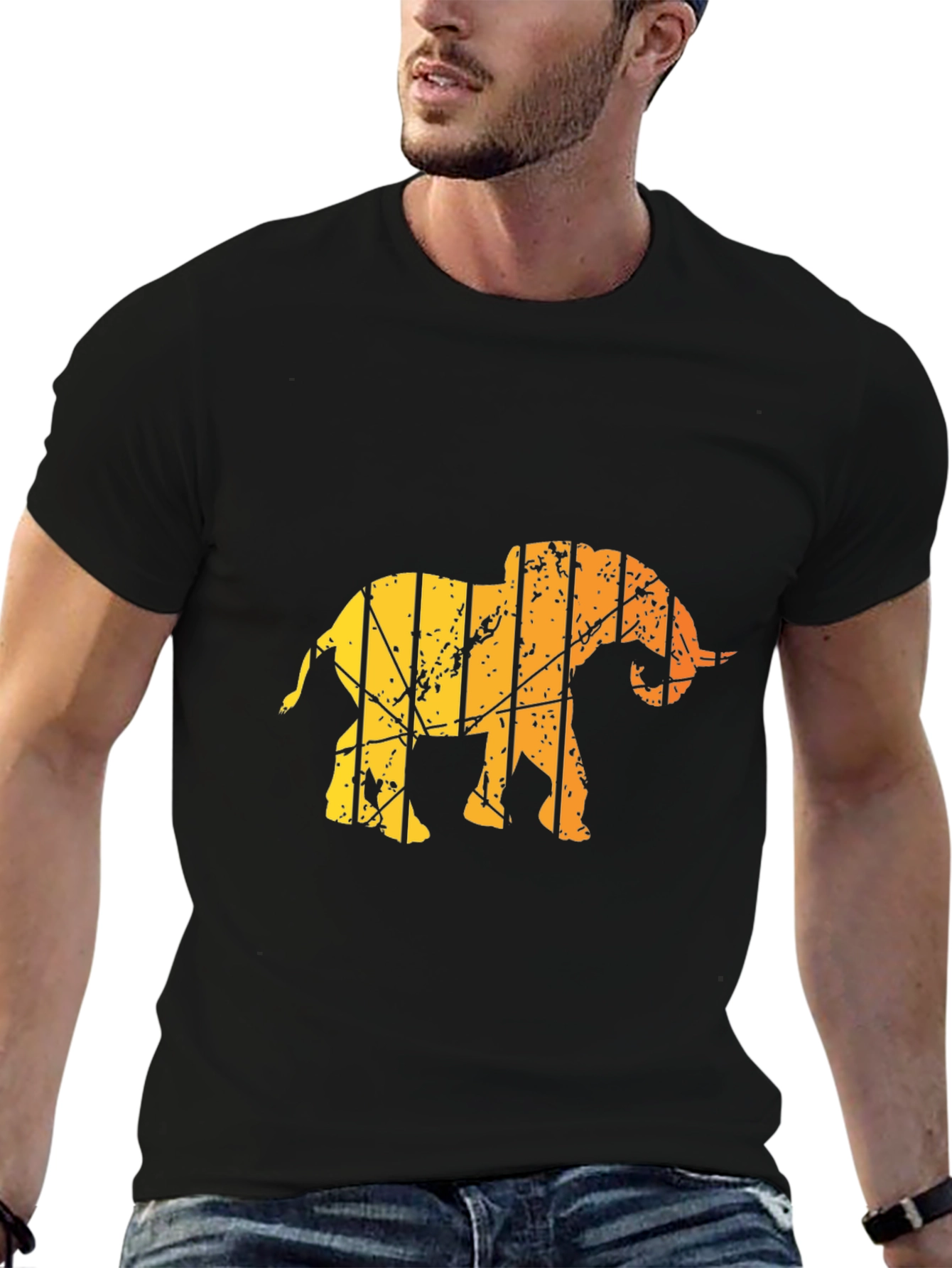 Mens Black T-Shirt - Abstract Elephant Graphic