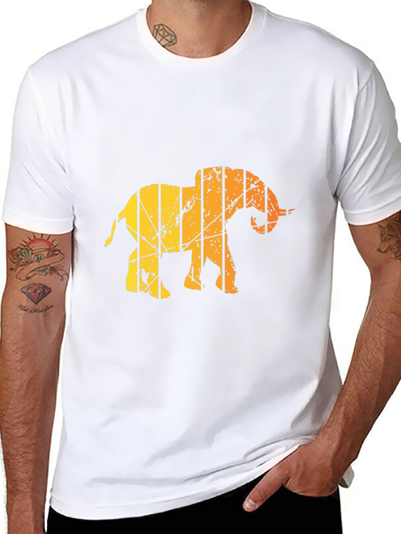 Mens Black T-Shirt - Abstract Elephant Graphic