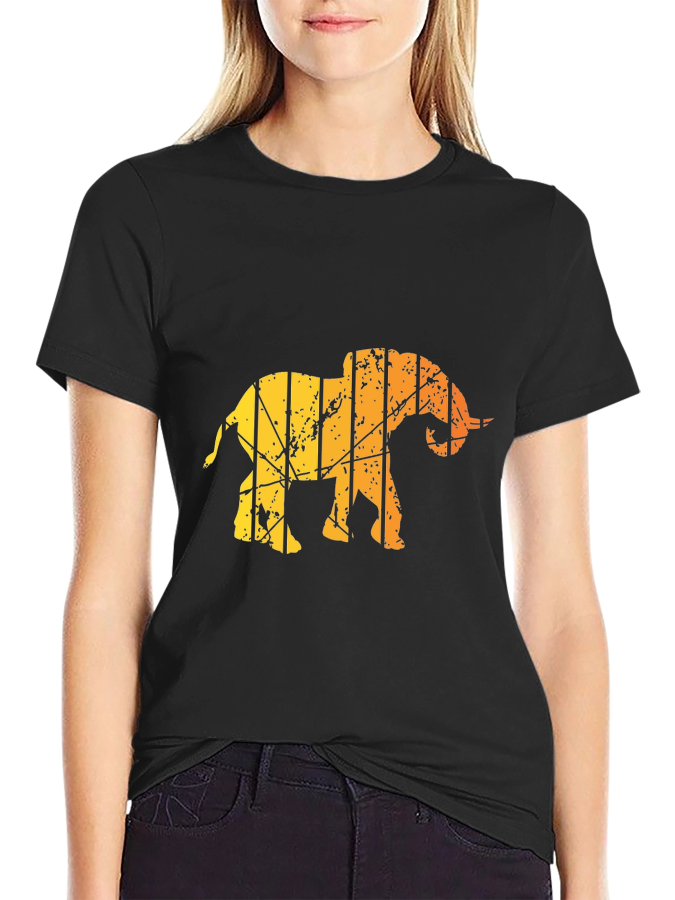 Mens Black T-Shirt - Abstract Elephant Graphic