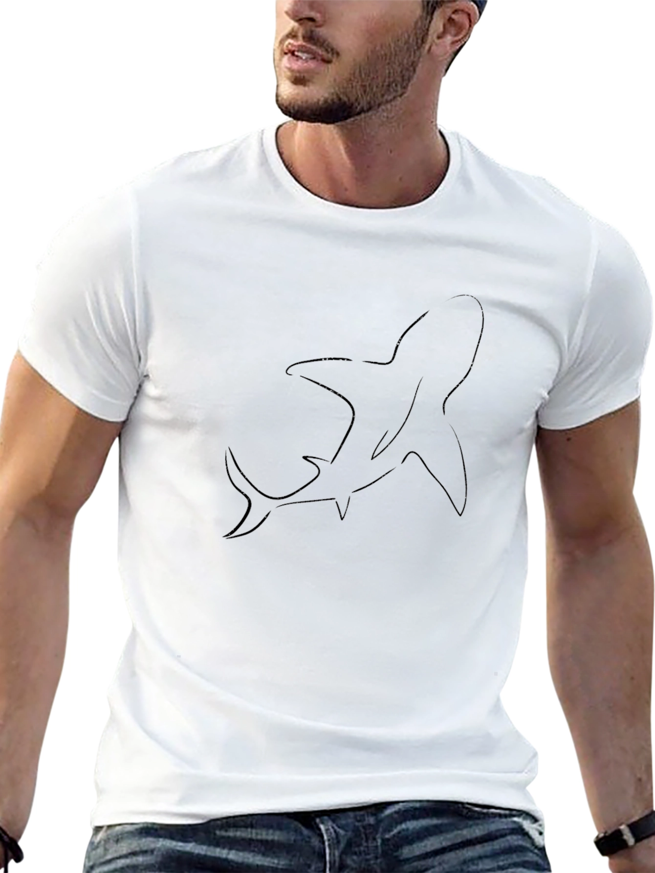 Shark Outline Graphic Black T-Shirt