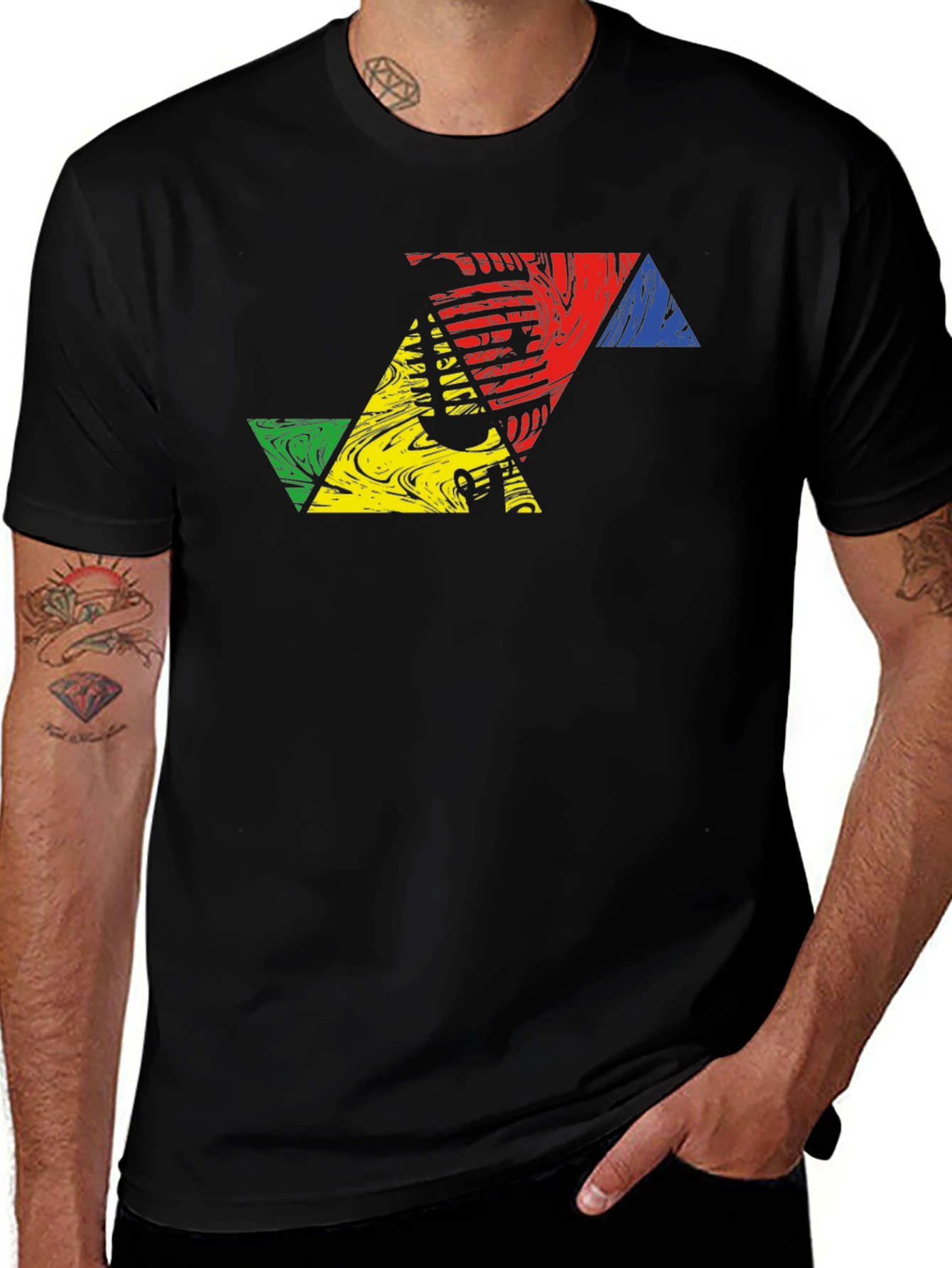 Geometric Triangle Design Black T-Shirt