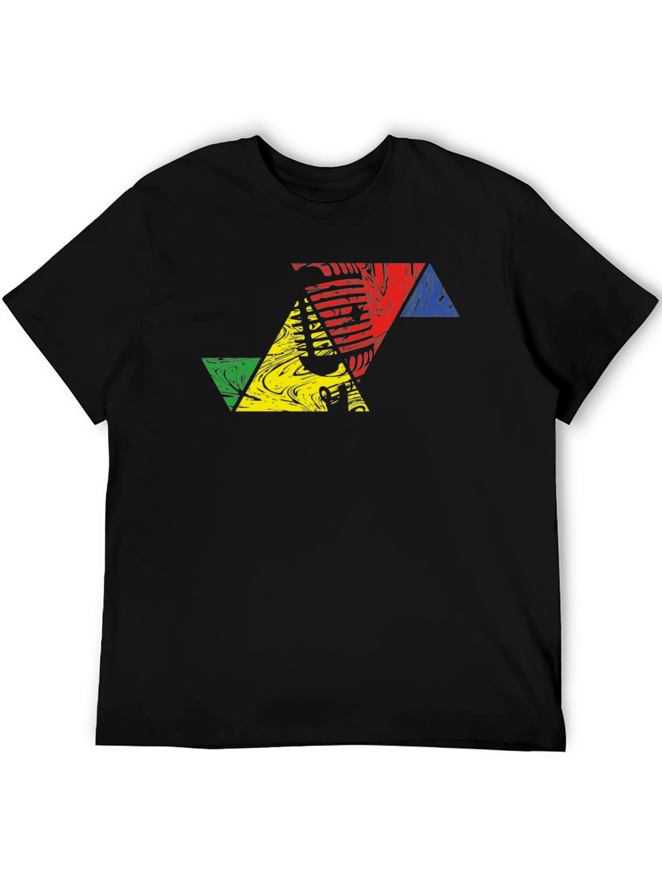 Geometric Triangle Design Black T-Shirt