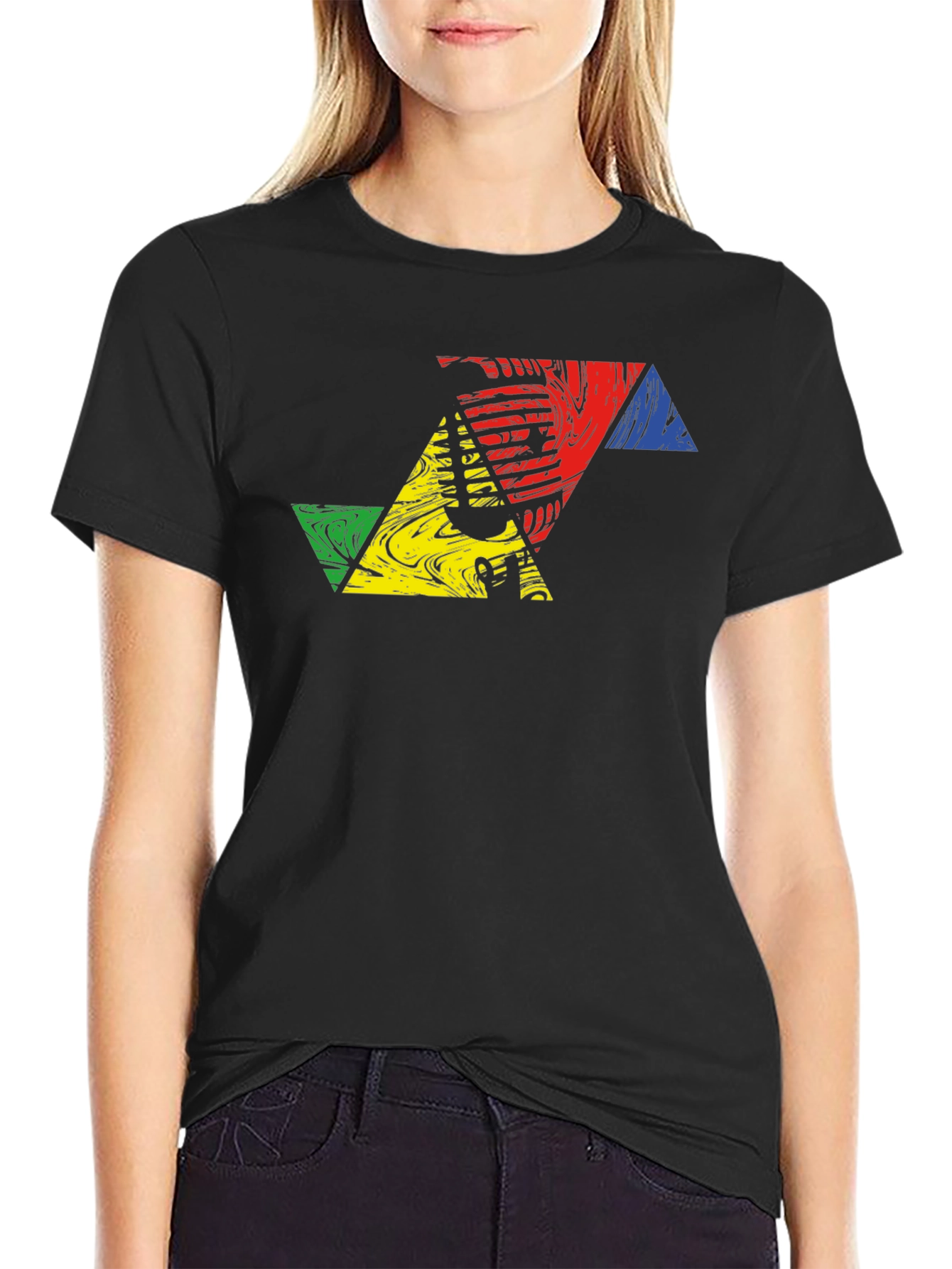 Geometric Triangle Design Black T-Shirt