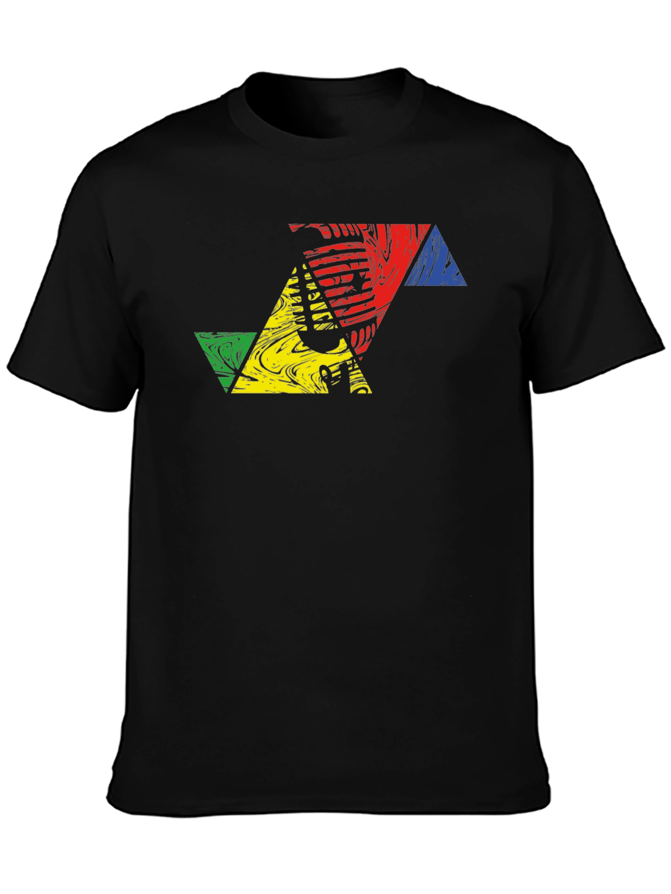 Geometric Triangle Design Black T-Shirt