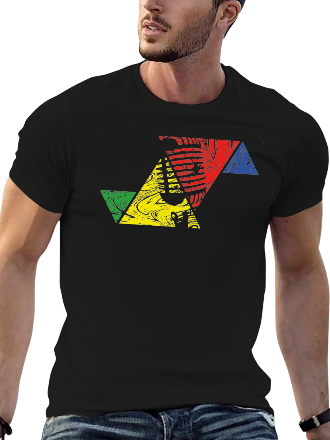 Geometric Triangle Design Black T-Shirt