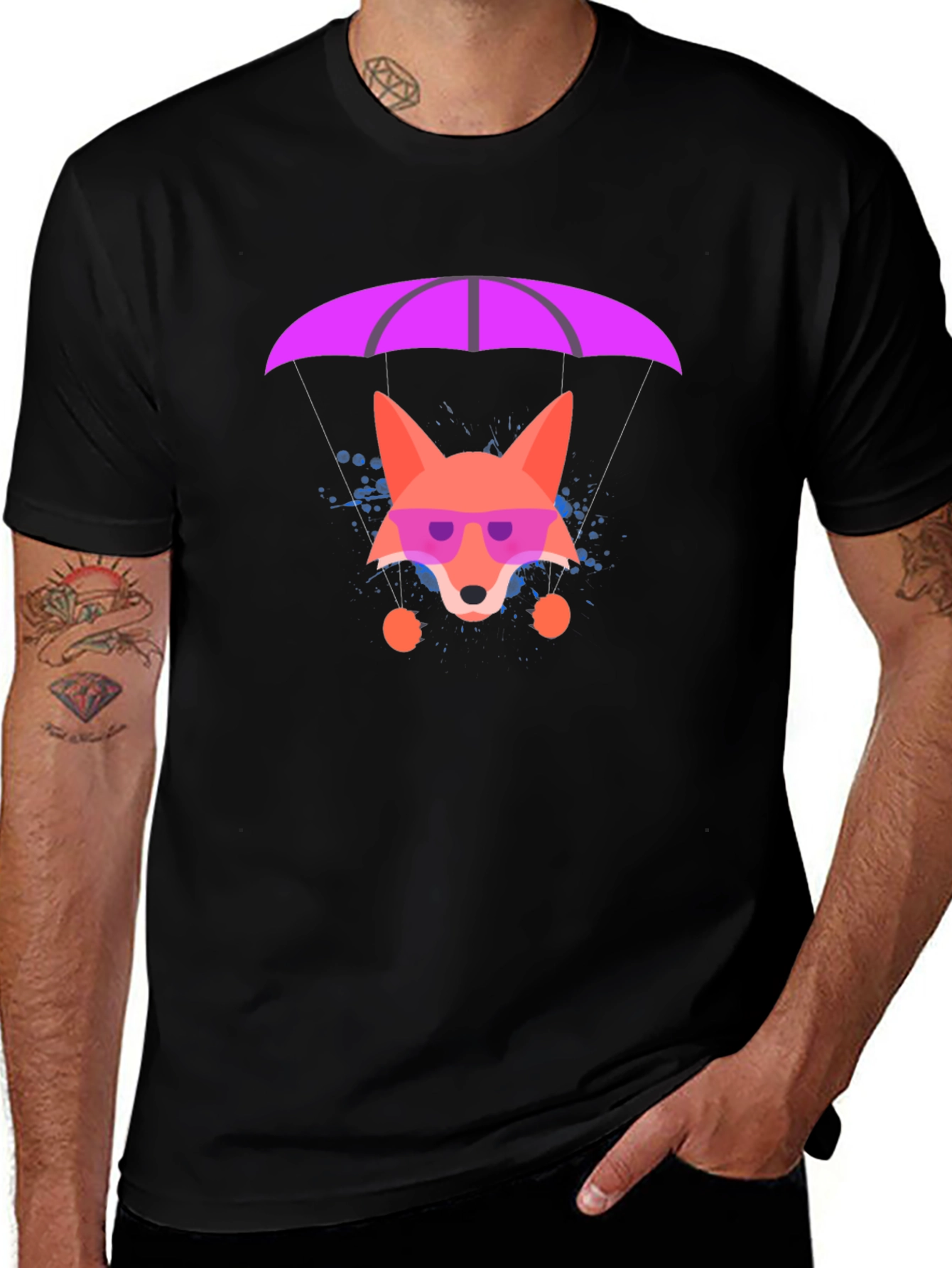 Parachute Fox Graphic Tee - Stylish Black T-Shirt