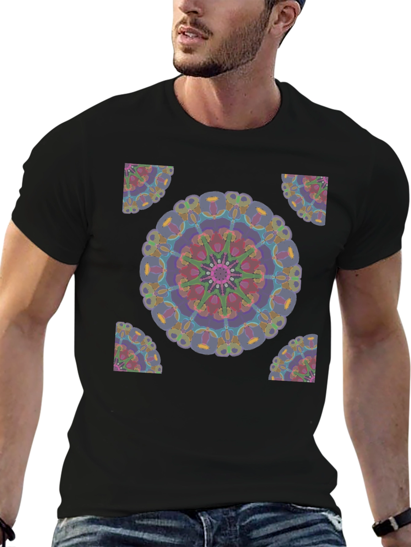Abstract Mandala Design Black T-Shirt