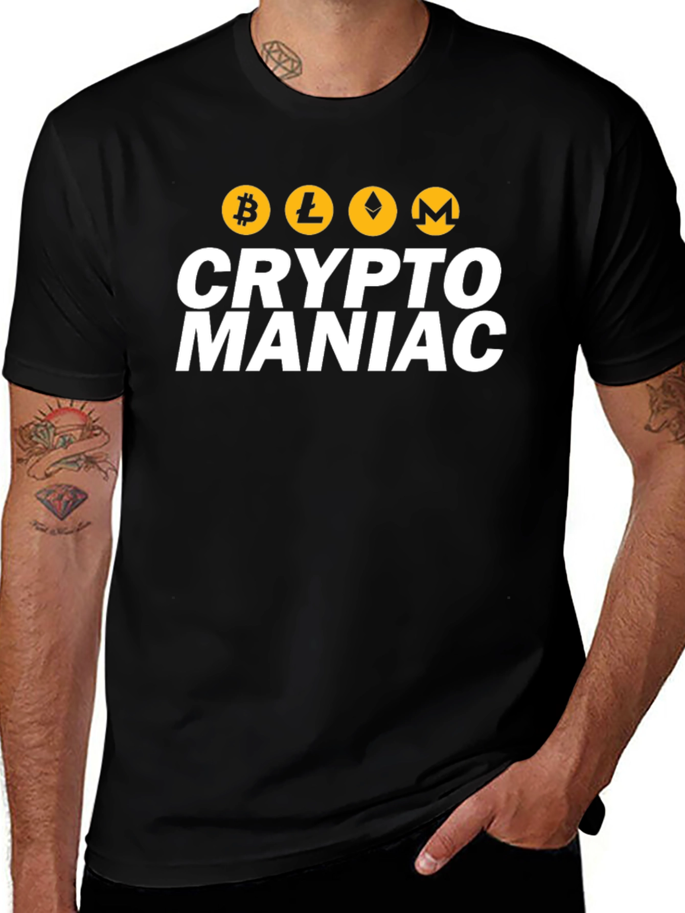 Crypto Maniac Black T-Shirt - Bitcoin Litecoin Ethereum Monero