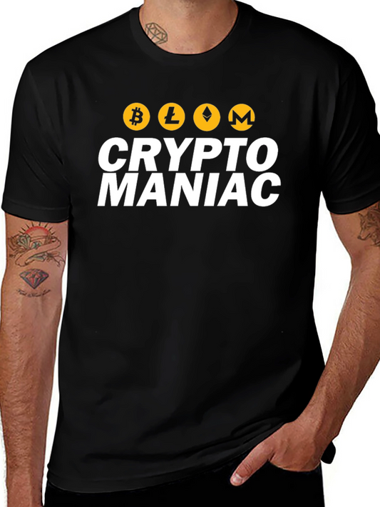 Crypto Maniac Black T-Shirt - Bitcoin Litecoin Ethereum Monero