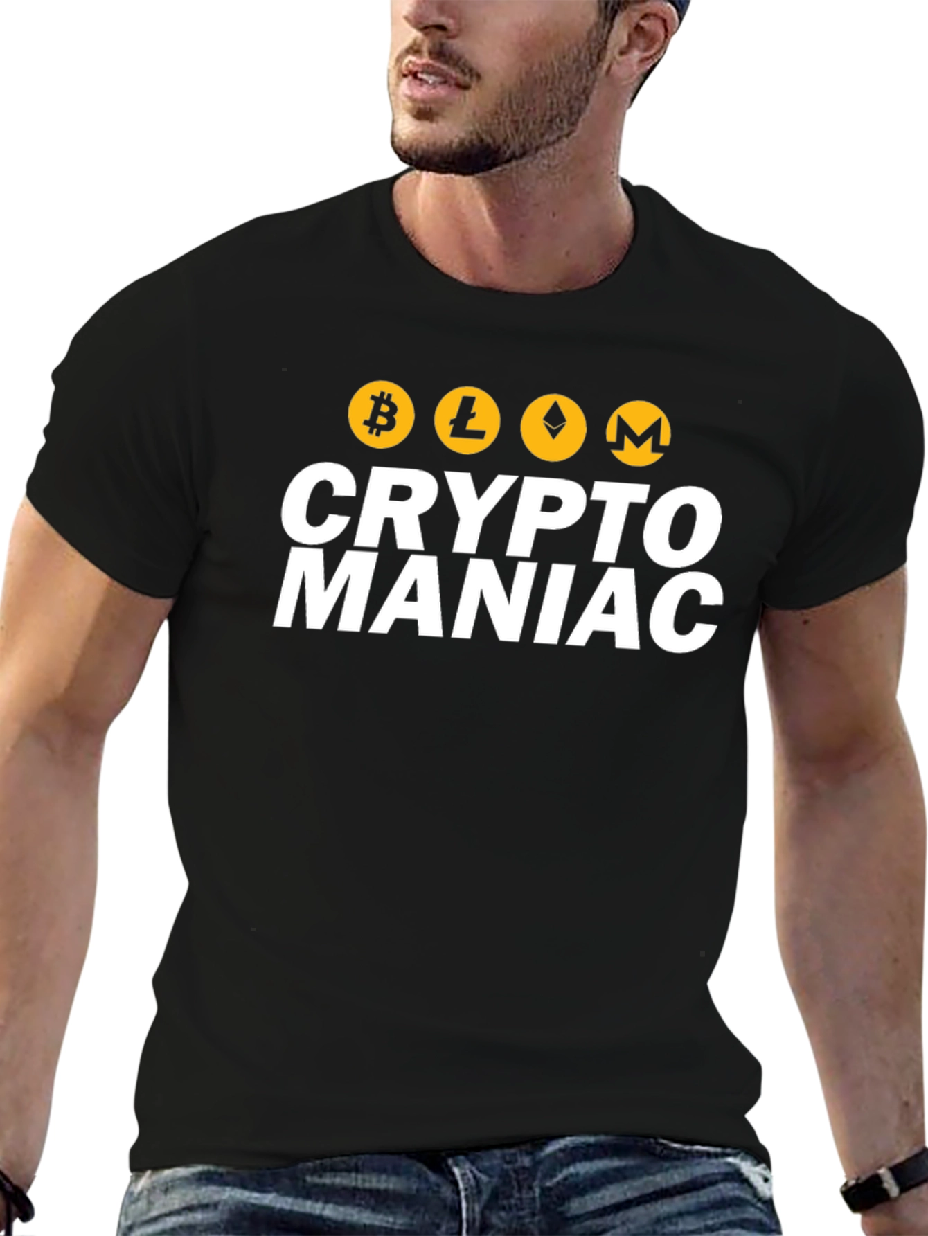 Crypto Maniac Black T-Shirt - Bitcoin Litecoin Ethereum Monero