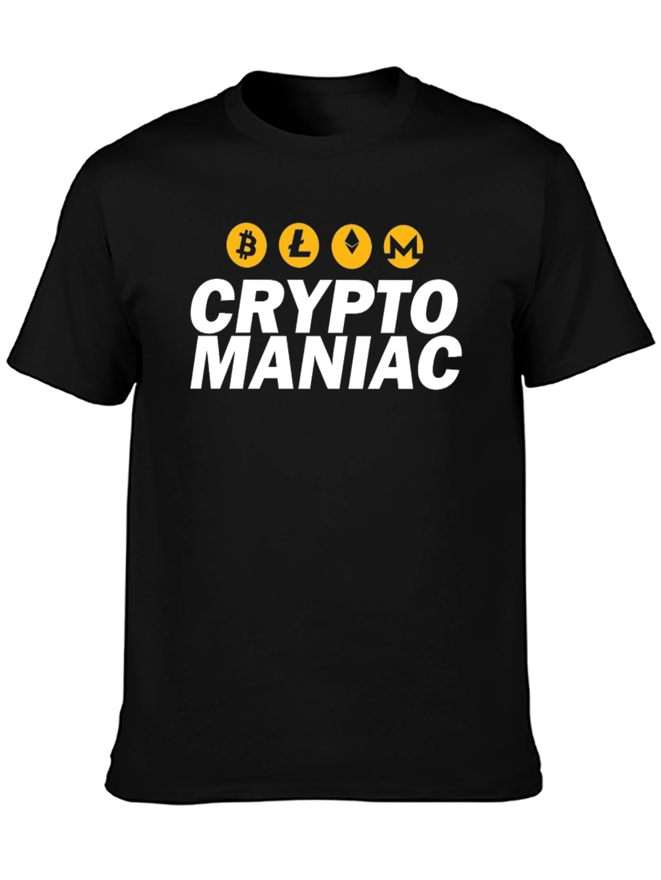 Crypto Maniac Black T-Shirt - Bitcoin Litecoin Ethereum Monero
