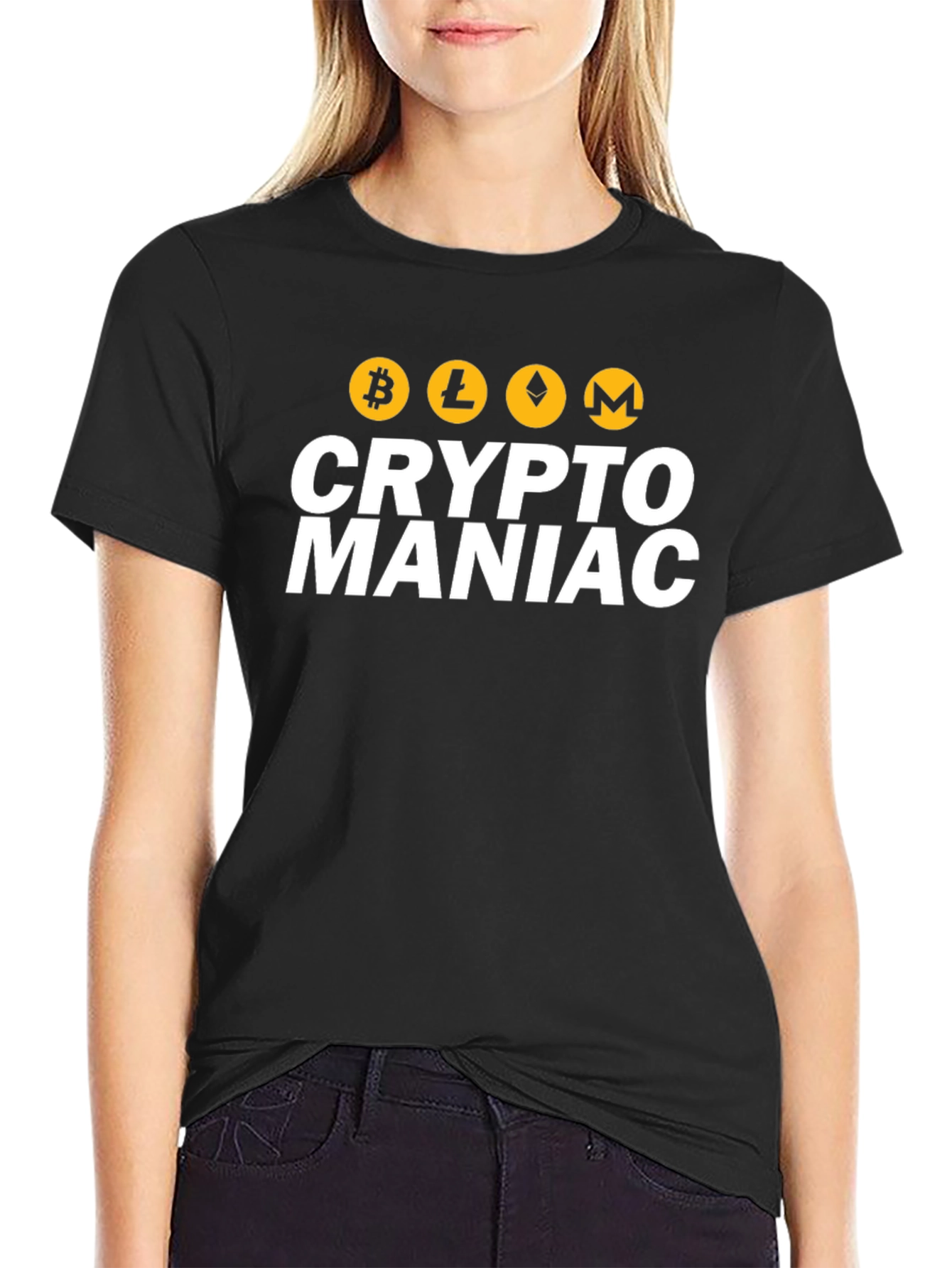 Crypto Maniac Black T-Shirt - Bitcoin Litecoin Ethereum Monero