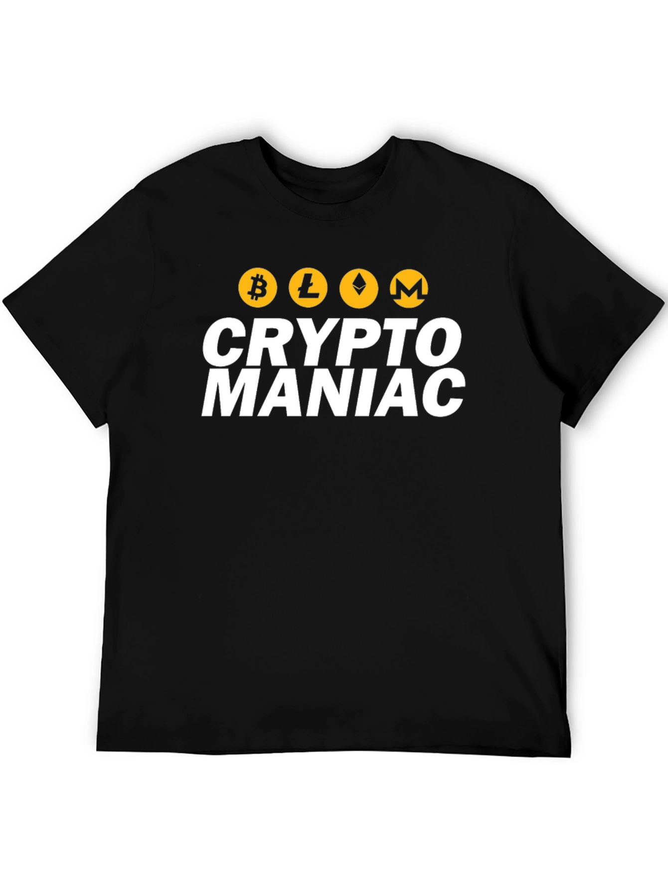 Crypto Maniac Black T-Shirt - Bitcoin Litecoin Ethereum Monero