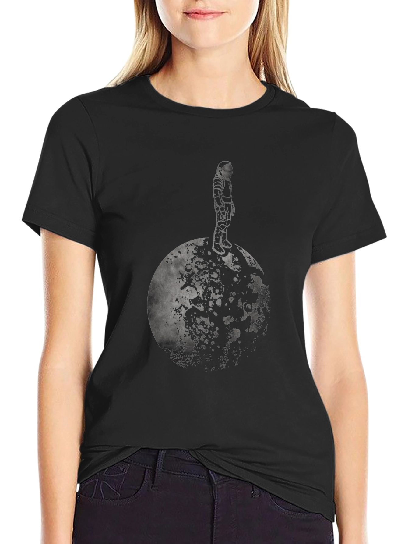 Astronaut on the Moon Black T-Shirt