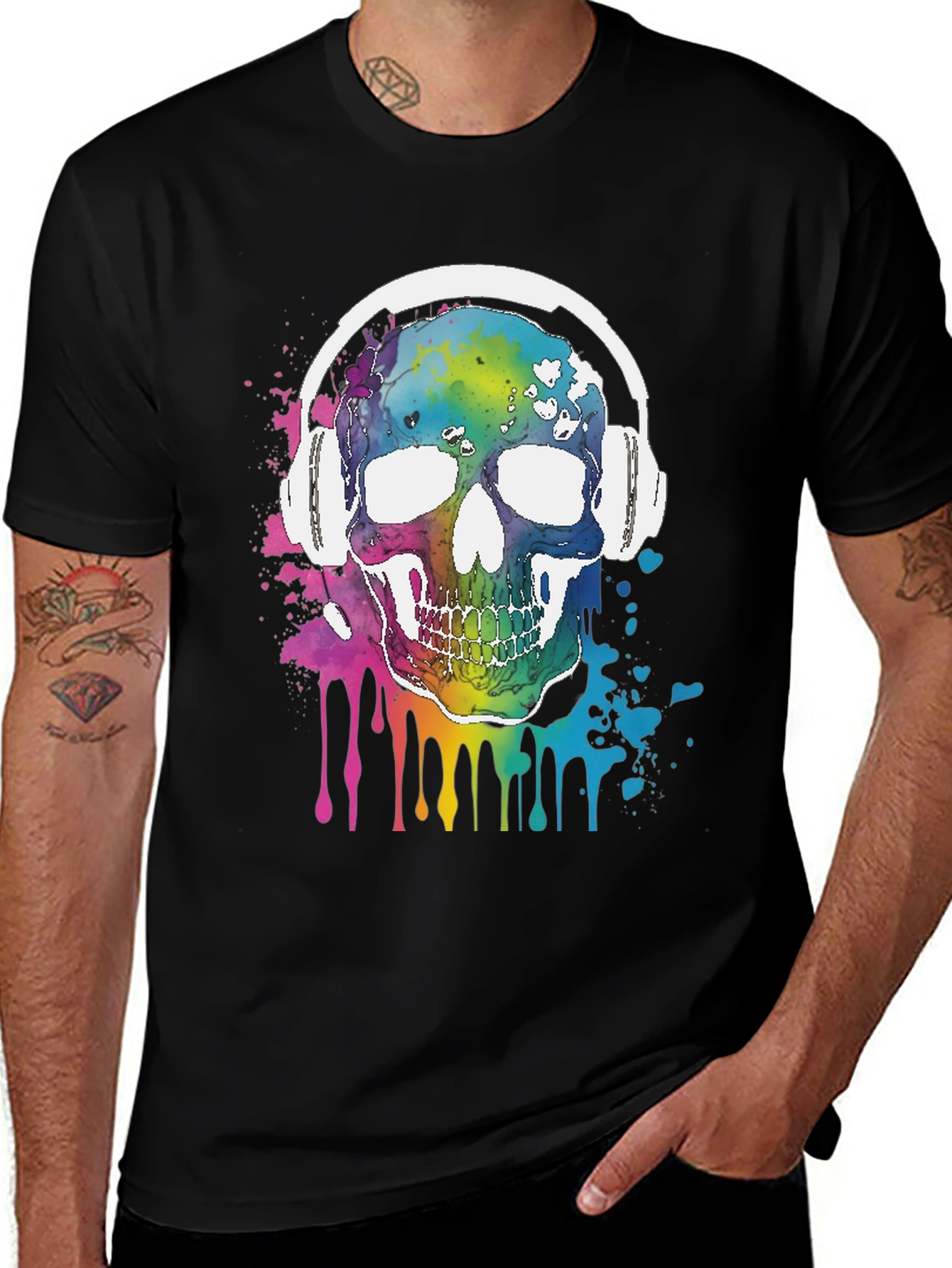 Rainbow Skull Headphones Graphic Tee - Music Lover