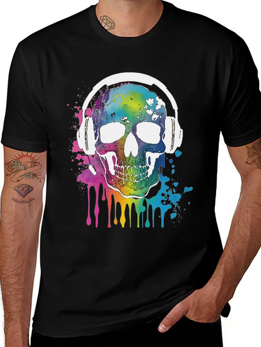 Rainbow Skull Headphones Graphic Tee - Music Lover
