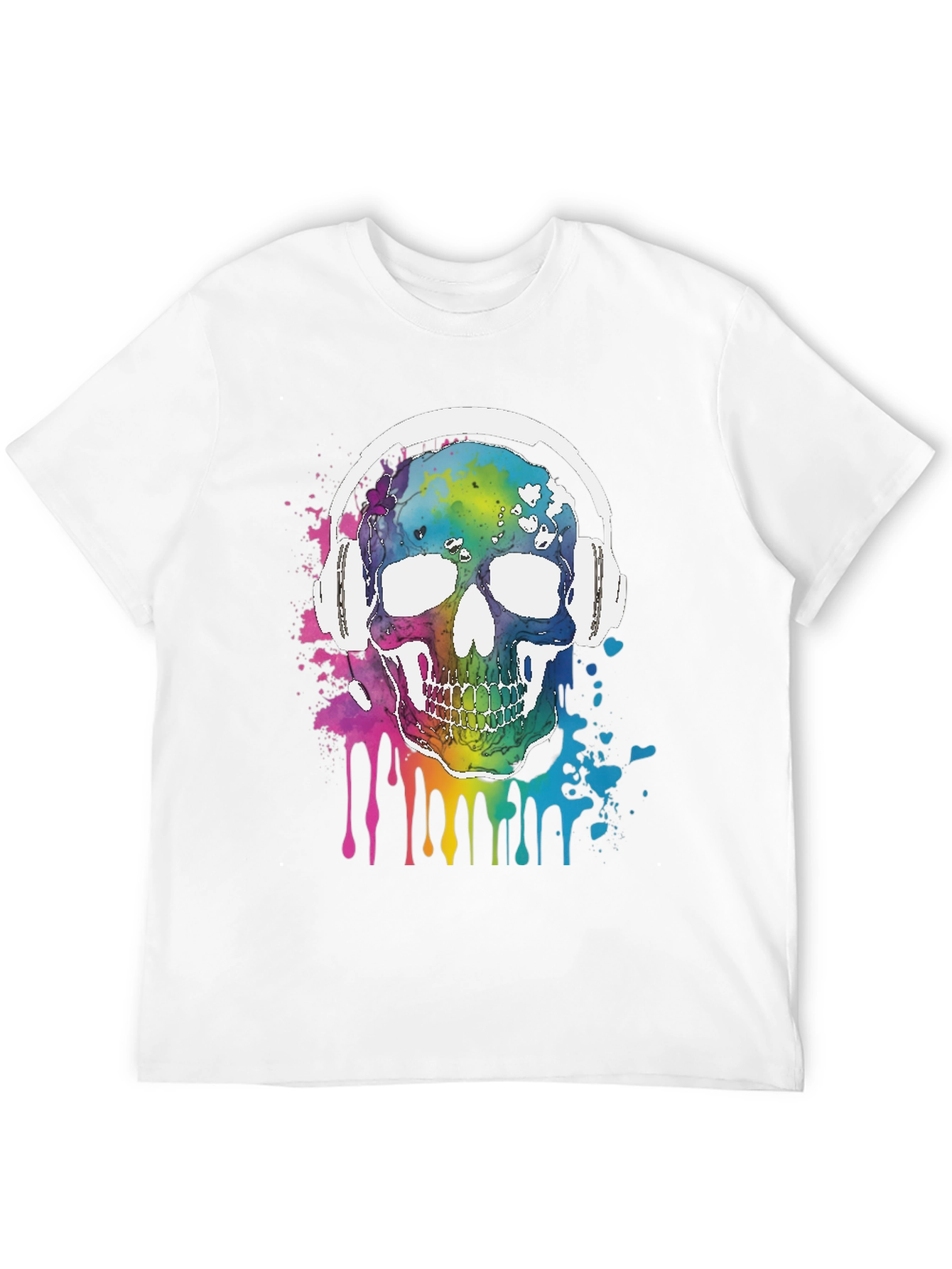 Rainbow Skull Headphones Graphic Tee - Music Lover