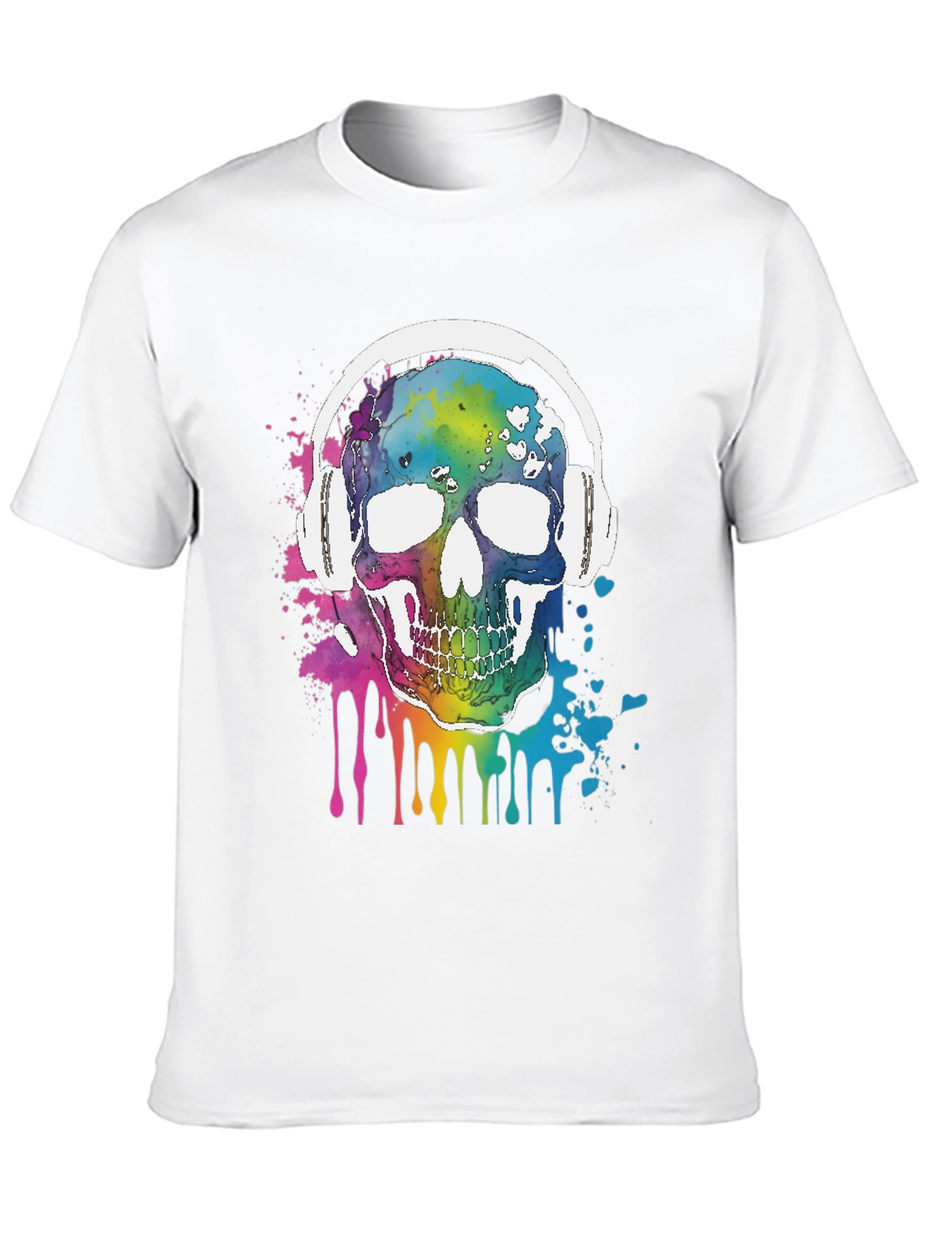 Rainbow Skull Headphones Graphic Tee - Music Lover