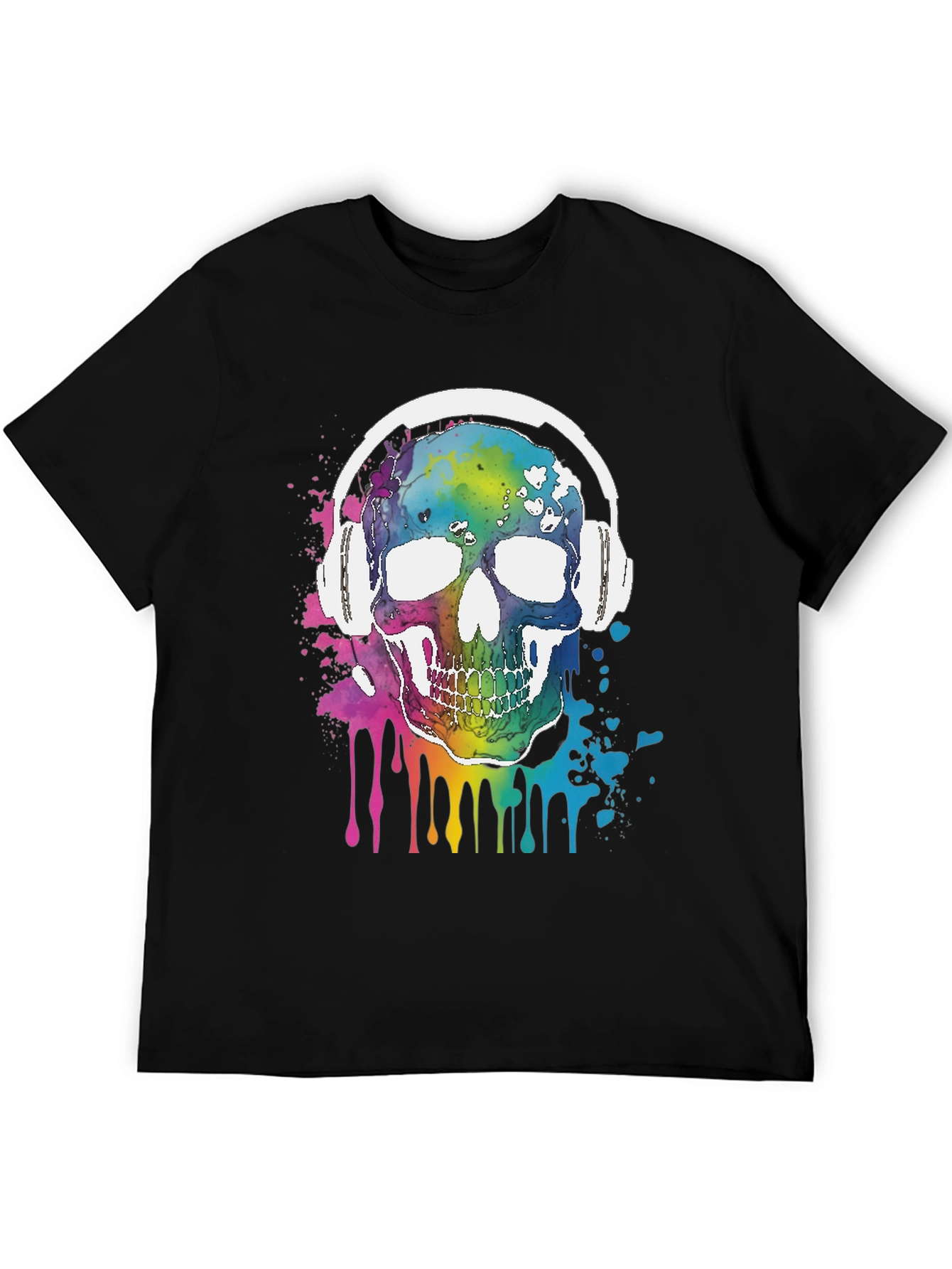 Rainbow Skull Headphones Graphic Tee - Music Lover