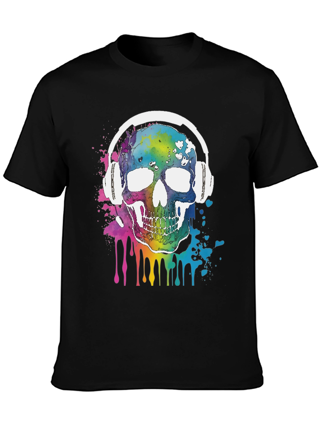 Rainbow Skull Headphones Graphic Tee - Music Lover
