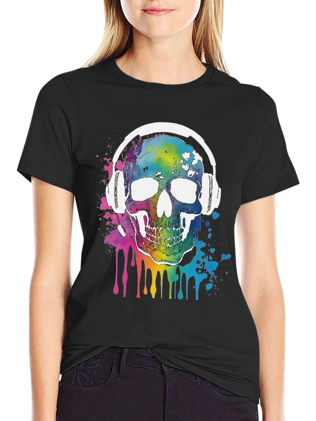 Rainbow Skull Headphones Graphic Tee - Music Lover