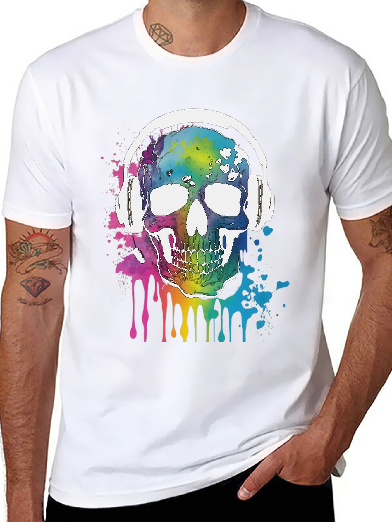 Rainbow Skull Headphones Graphic Tee - Music Lover