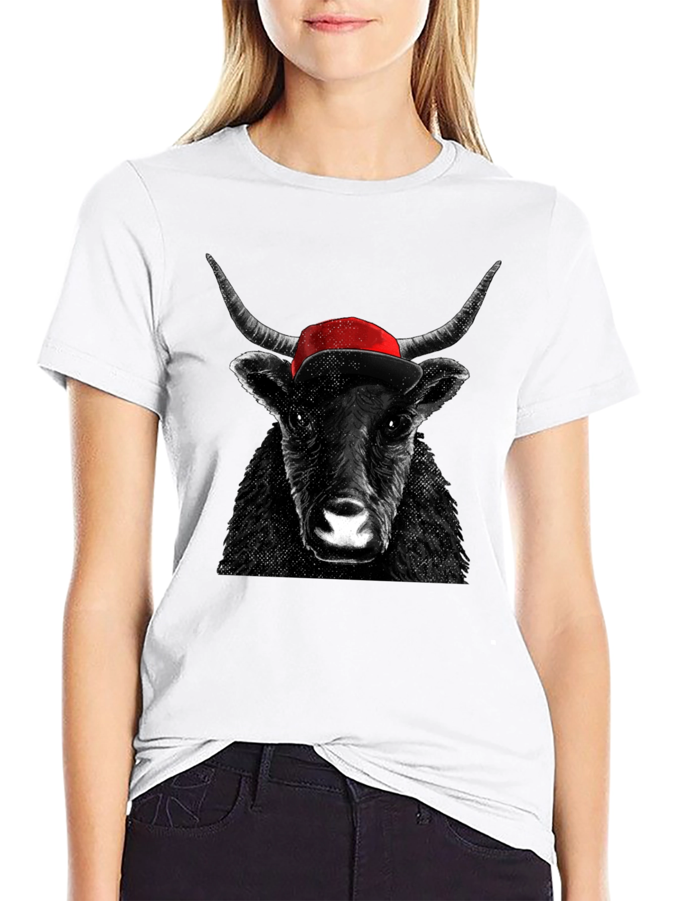 Bull in Cap Graphic Tee - Cool Animal Design