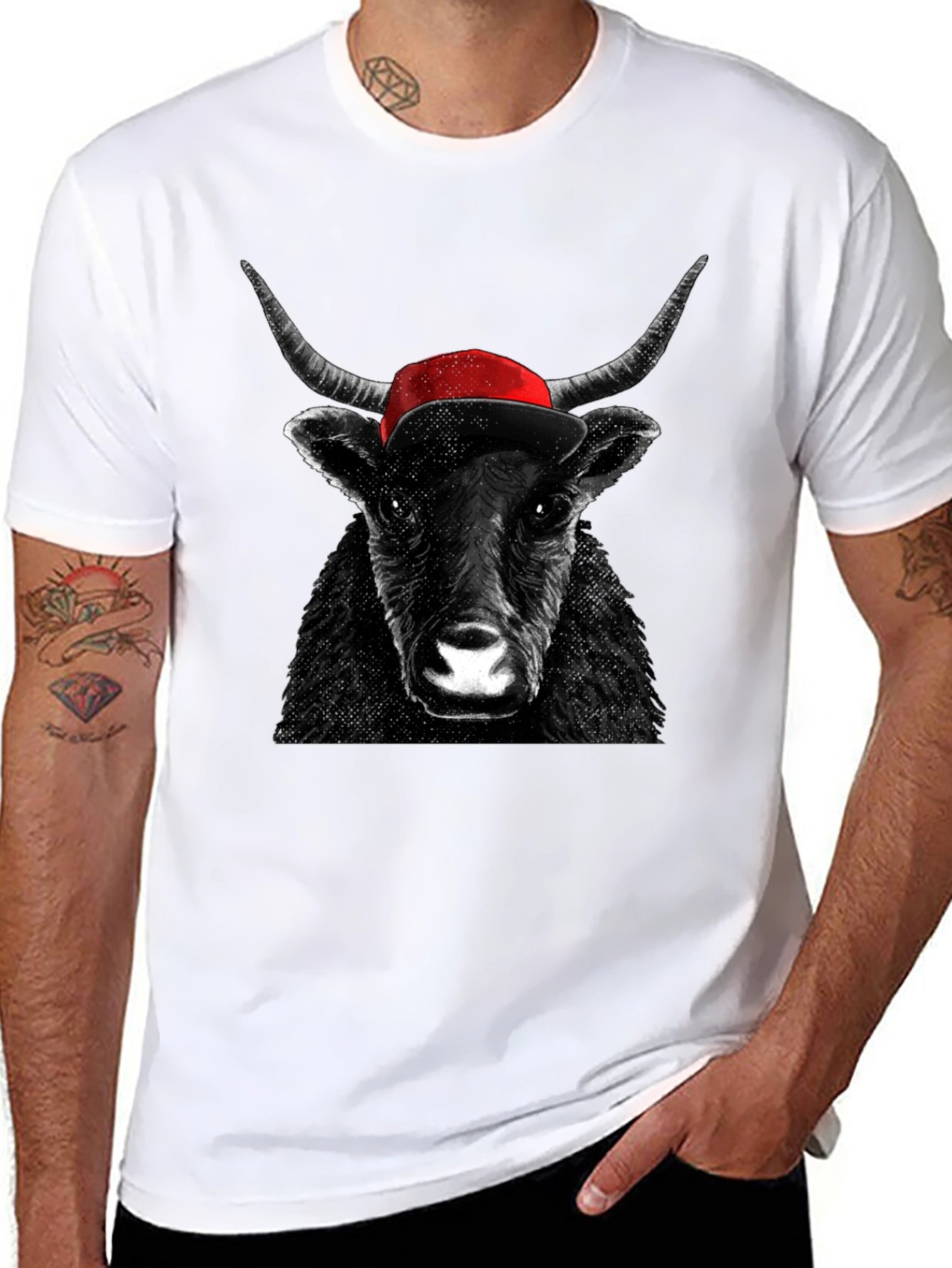 Bull in Cap Graphic Tee - Cool Animal Design