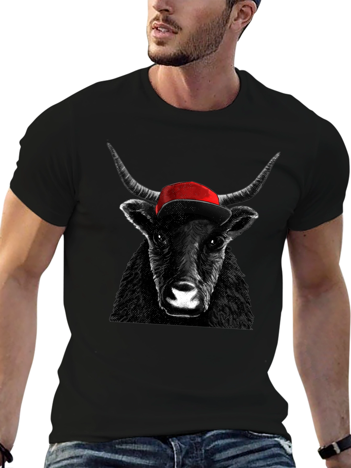 Bull in Cap Graphic Tee - Cool Animal Design