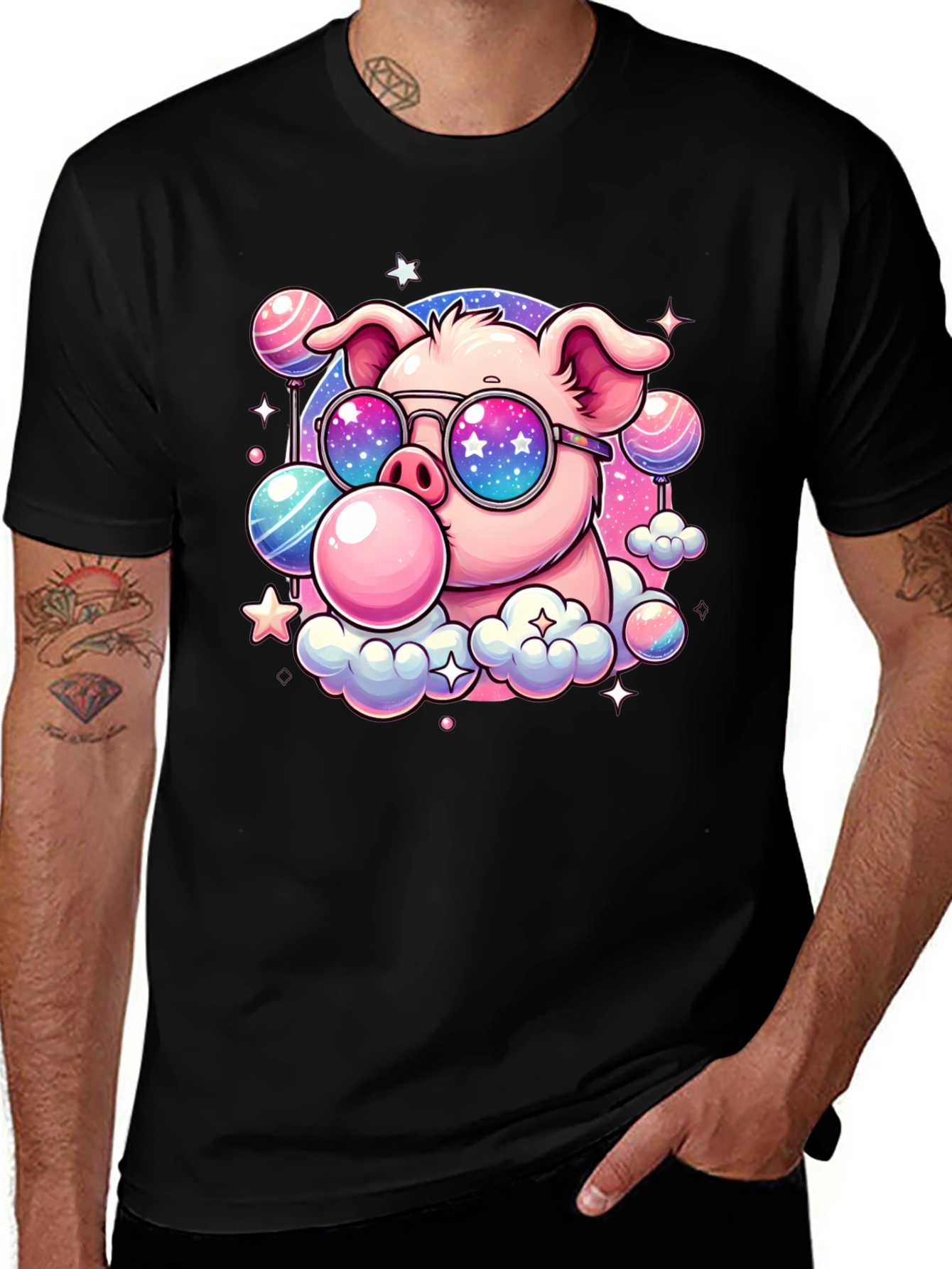 Cool Pig Bubble Gum Graphic Tee - Black